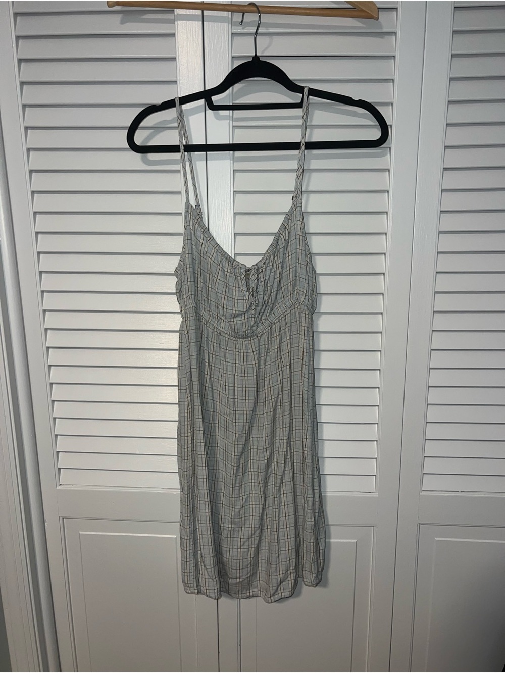 Light Plaid Spaghetti Strap Mini Dress - Neutral Tones